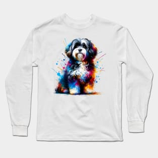 Russian Tsvetnaya Bolonka in Vibrant Splash Art Long Sleeve T-Shirt